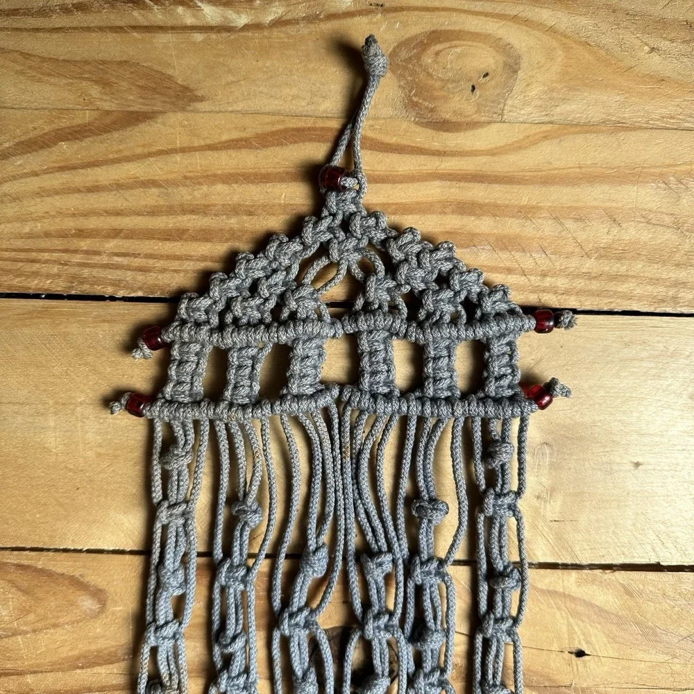 Macrame Wall Hanging Room Home Decor Woven Boho Chic Wall Home Art Red Beads